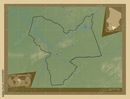 Moyen-Chari, Chad. Physical. Labelled points of cities photo