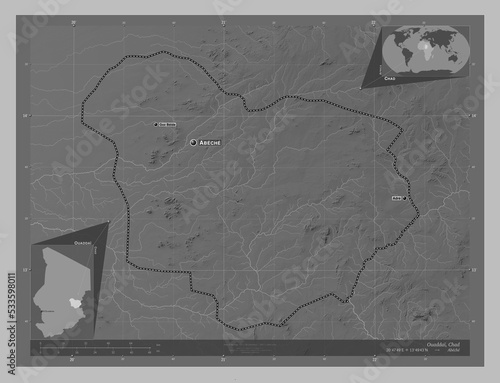 Ouaddai, Chad. Grayscale. Labelled points of cities photo