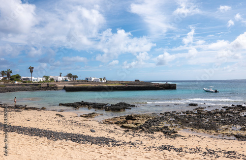Dock landscape on La Graciosa island  turquoise waters  Lanzarote  Canary Islands  Spain.