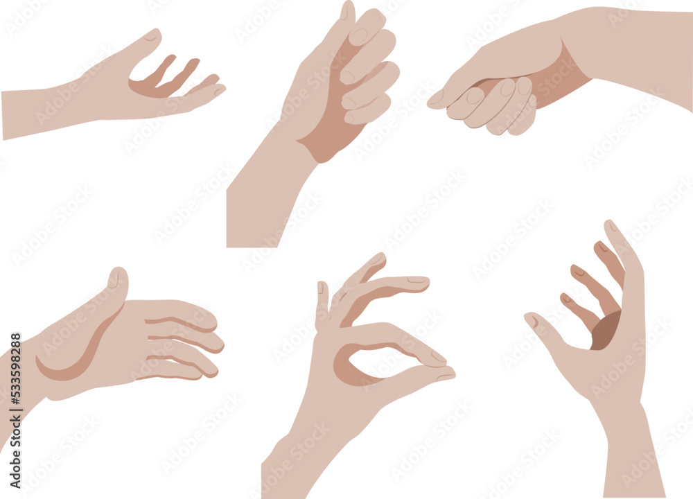 Vector set of various hand gestures, isolated on white background