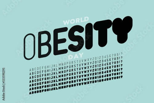 Modern style font design with different letters thicknesses, weights, from ultra thin to ultra bold, alphabet and numbers vector illustration