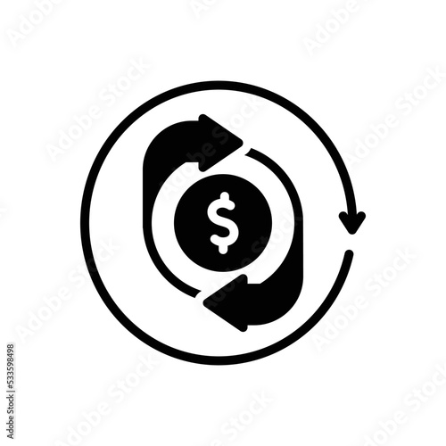 Black solid icon for refund