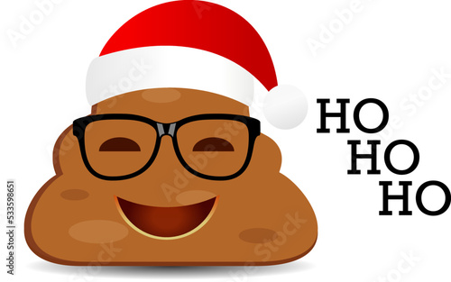 Christmas poop emoji with red santa hat, vector cartoon