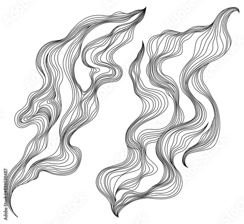 Set of abstract shapes. Hand drawn png illustrations. Ink painting style composition