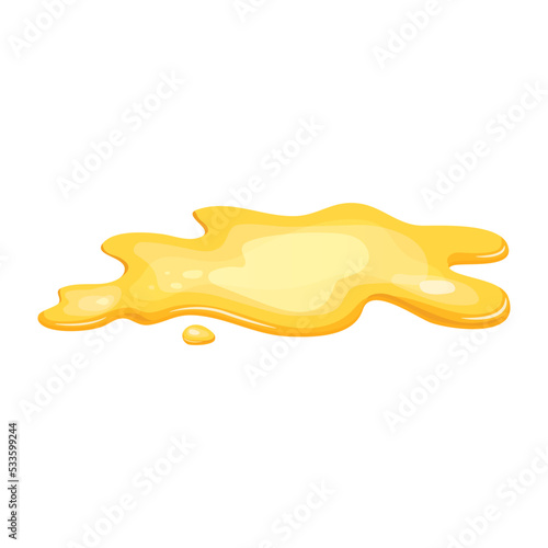 Puddle of yellow oil isolated. Honey, urine or gasoline gold liquid. Cartoon style vector illustration