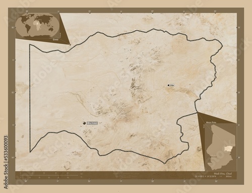 Wadi Fira, Chad. Low-res satellite. Labelled points of cities photo