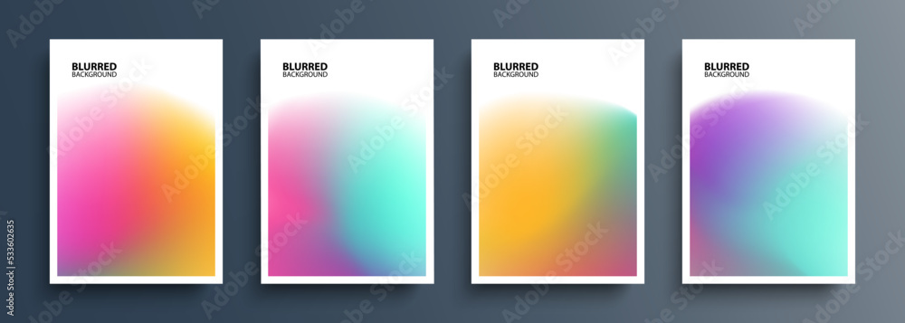 Set of blurred backgrounds with soft color gradients. Abstract graphic templates collection for brochures, posters, banners, flyers and cards. Vector illustration.