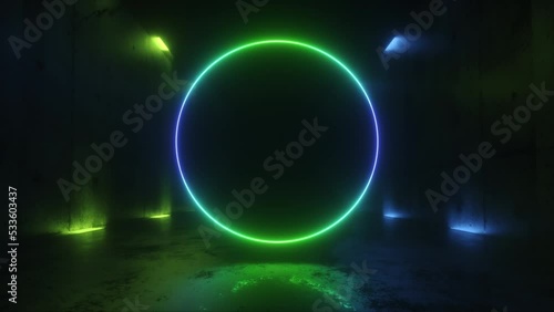 Wallpaper Mural Green Neon CIrcle Frame in Movement Tunnel Torontodigital.ca