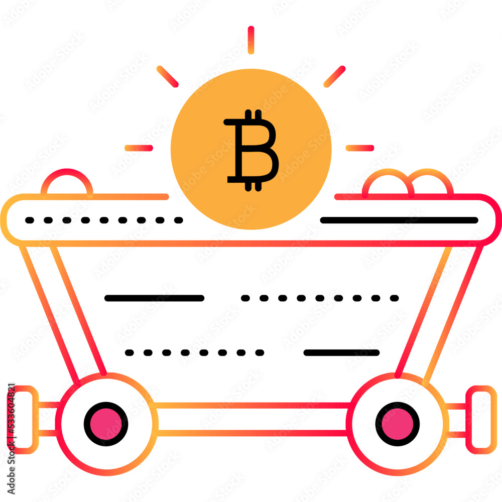 Bitcoin mining icon crypto coin on wheelbarrow Bitcoin mining icon crypto coin on wheelbarrow
