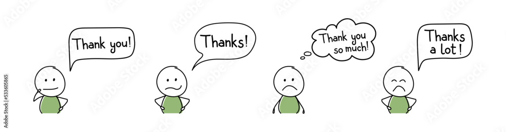 Sad cartoon people with text - thank you, thanks. Vector Sad cartoon people with text - thank you, thanks. Vector