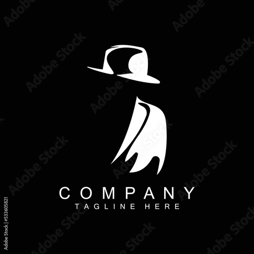 Detective Man Logo Design, Mafia Detective Fashion Tuxedo And Hat Illustration Vector, BlackMan Businesman Icon