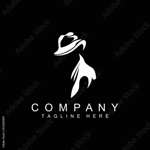 Detective Man Logo Design, Mafia Detective Fashion Tuxedo And Hat Illustration Vector, BlackMan Businesman Icon