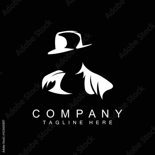 Detective Man Logo Design, Mafia Detective Fashion Tuxedo And Hat Illustration Vector, BlackMan Businesman Icon