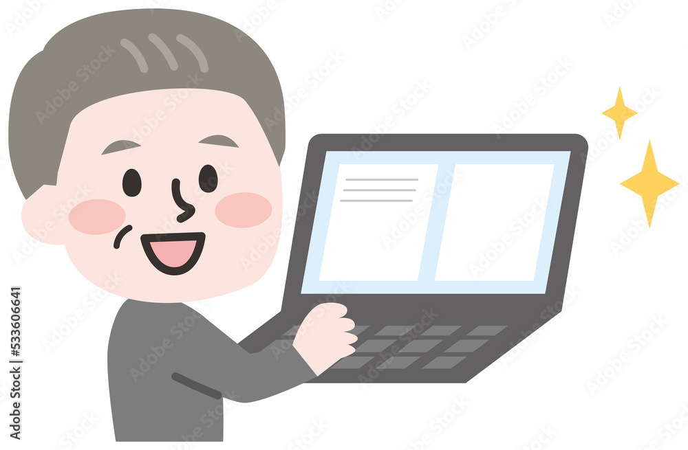 パソコンと事務員男性