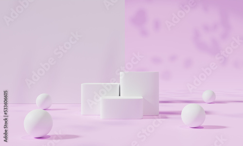 Podium with colorful background stand or podium pedestal on advertising display with blank backdrops. 3D rendering.