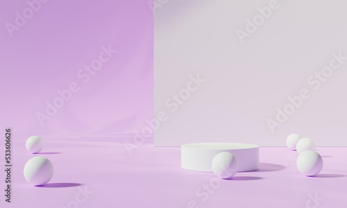 Podium with colorful background stand or podium pedestal on advertising display with blank backdrops. 3D rendering.