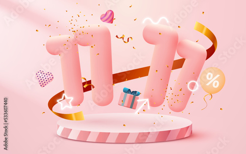 11.11 Shopping day sale. Global shopping world day. 11.11 Crazy sales online.