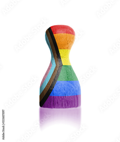 Isolated pawn, in the colors of the Progress LGBTQ Rainbow flag photo