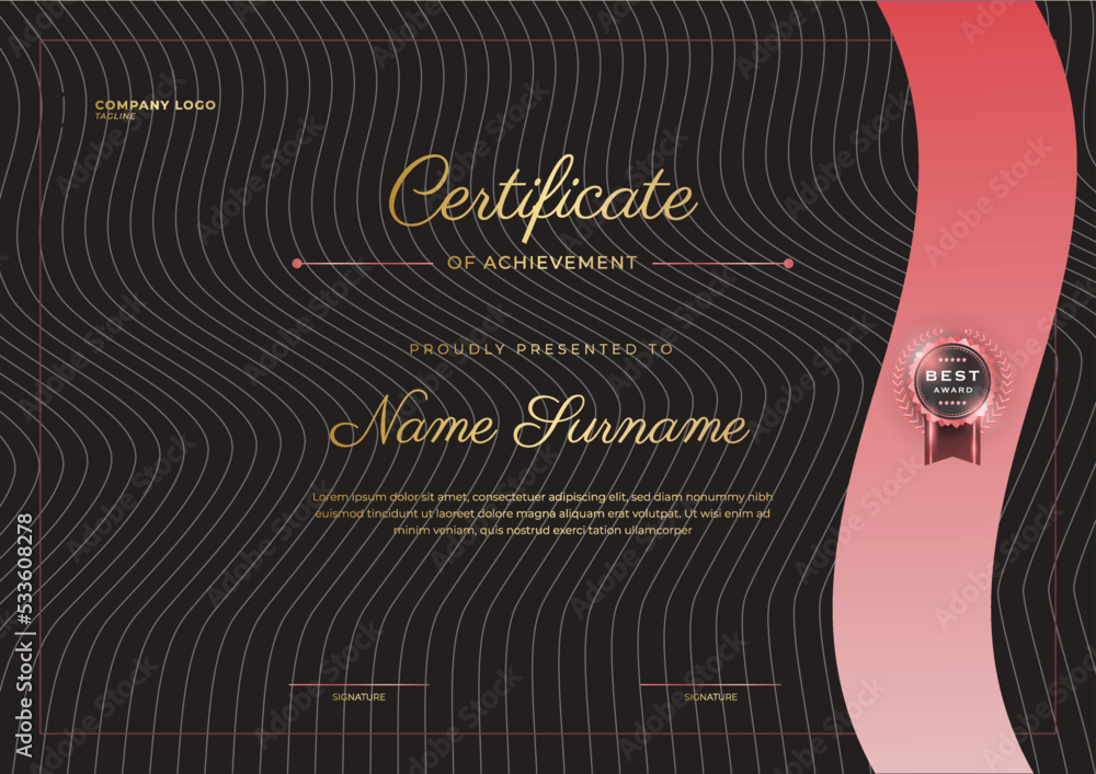 Black and Red certificate template with luxury pattern,diploma,Vector