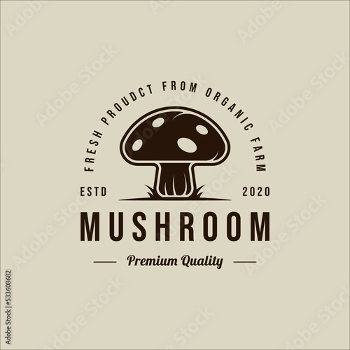 mushroom logo vector vintage illustration template icon graphic design. organic food sign or symbol for farm product with retro typography style