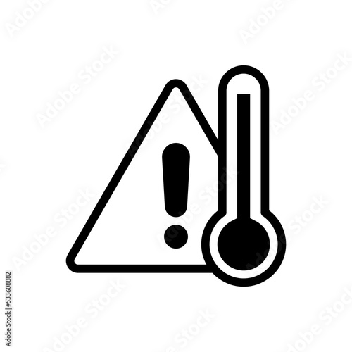 Simple weather icon with thermometer and warning sign in line style vector illustration. Concept outline symbol critical dangerous temperature