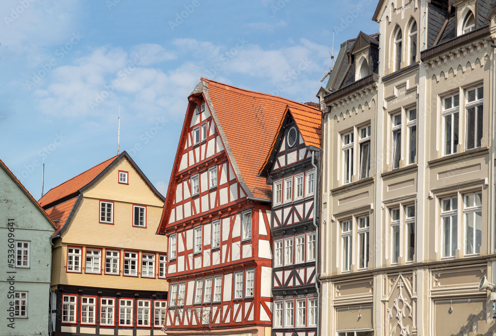 Fototapeta premium half timbered historic houses at central square in Alsfeld, germany