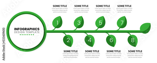 Infographic template. Green timeline with 8 steps