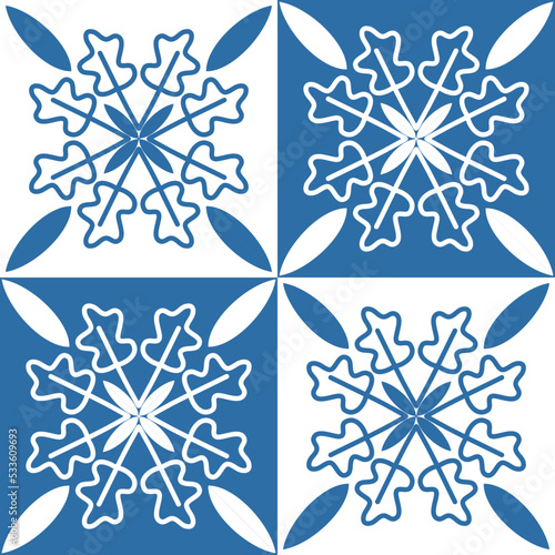 Azulejo blue seamless pattern, traditional spanish pattern for interior decoration and fabric dyeing