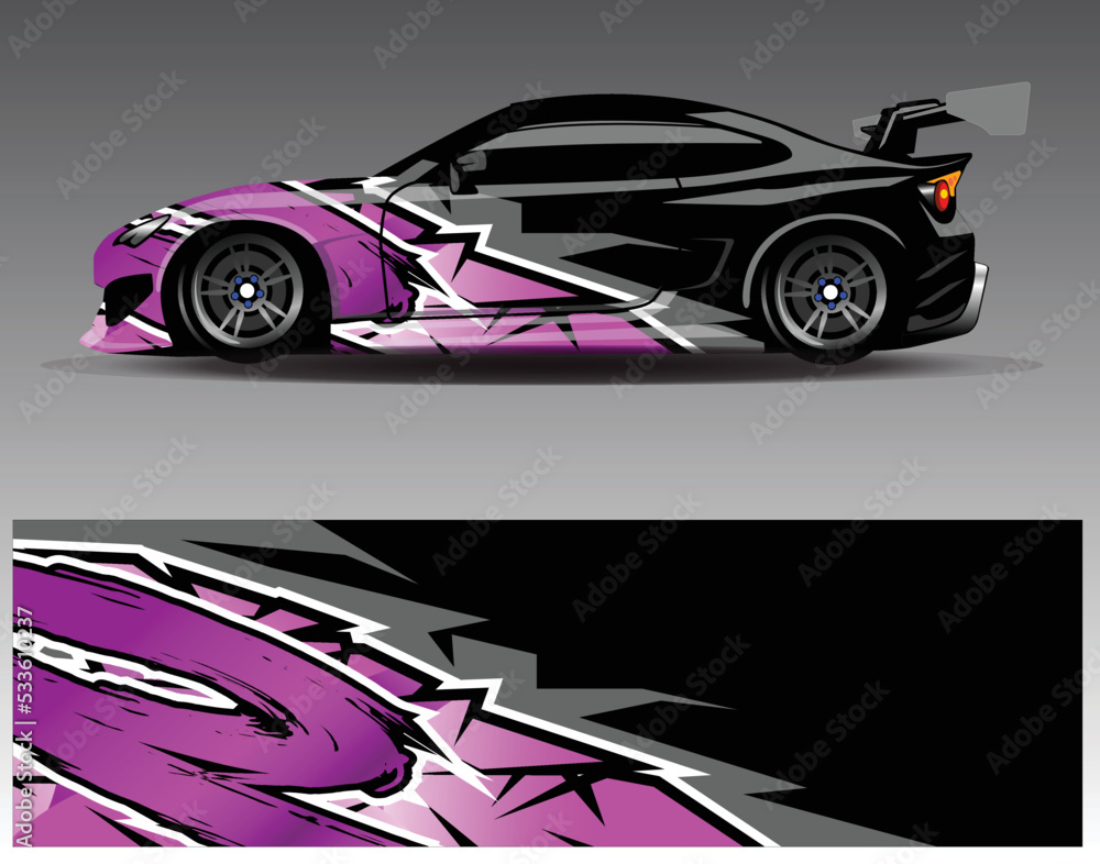 Car wrap design vector. Graphic abstract stripe racing background kit designs for wrap vehicle race car rally adventure and livery Car wrap design vector. Graphic abstract stripe racing background kit designs for wrap vehicle race car rally adventure and livery