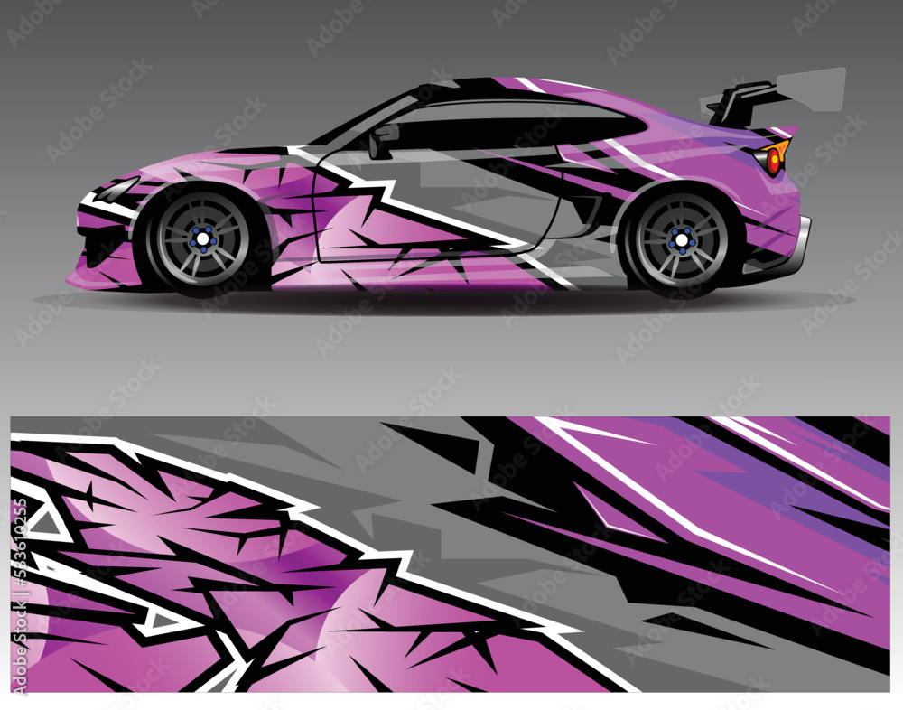 Car wrap design vector. Graphic abstract stripe racing background kit designs for wrap vehicle race car rally adventure and livery Car wrap design vector. Graphic abstract stripe racing background kit designs for wrap vehicle race car rally adventure and livery