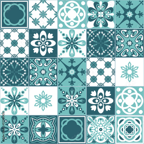 Azulejo spanish style square ornamental tiles, vector illustration