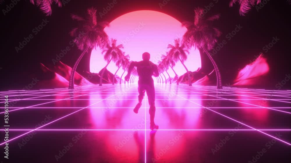 Sci-Fi Character Runing Retrowave Backdrop Sci-Fi Character Runing Retrowave Backdrop