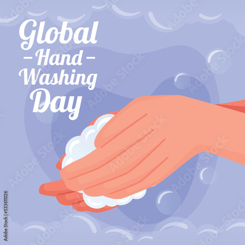 Flat design global handwashing day background with hands and globe illustration