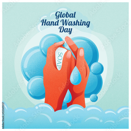Flat design global handwashing day background with hands and globe illustration photo