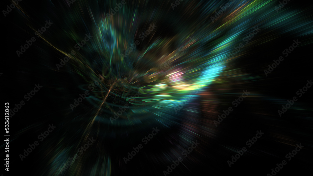 Fototapeta premium Abstract golden and blue lights. Fantastic holiday background. Digital fractal art. 3d rendering.