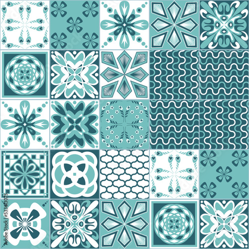 Azulejo talavera ceramic tile majolica pattern, vector illustration, arabic ornate background for design