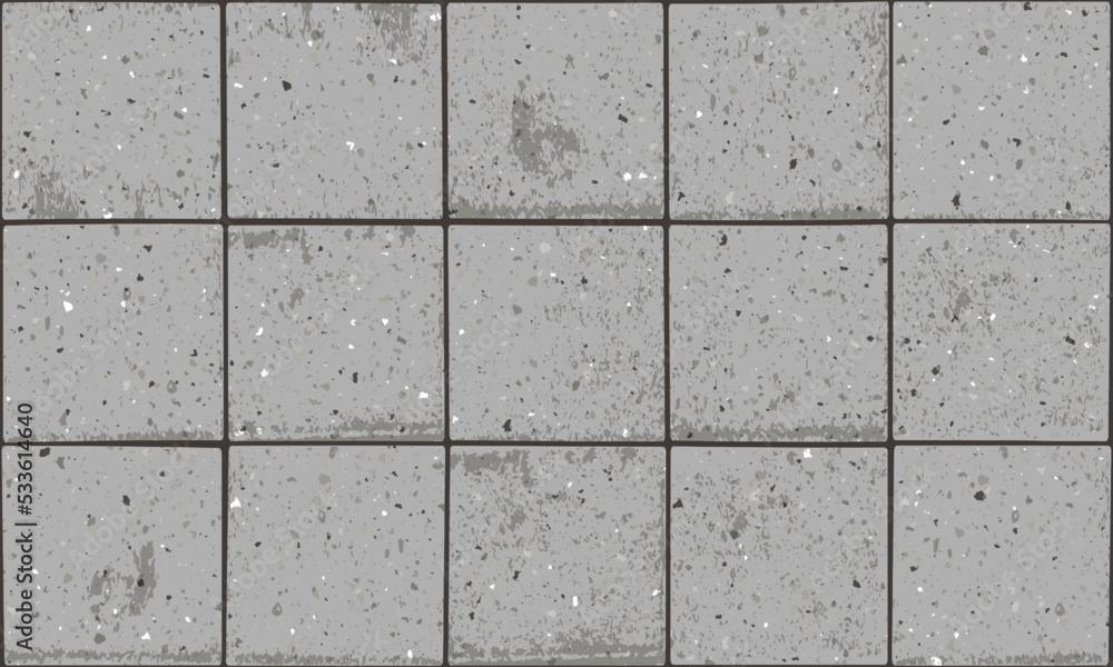 Pavement with square textured bricks seamless pattern. Vector pathway