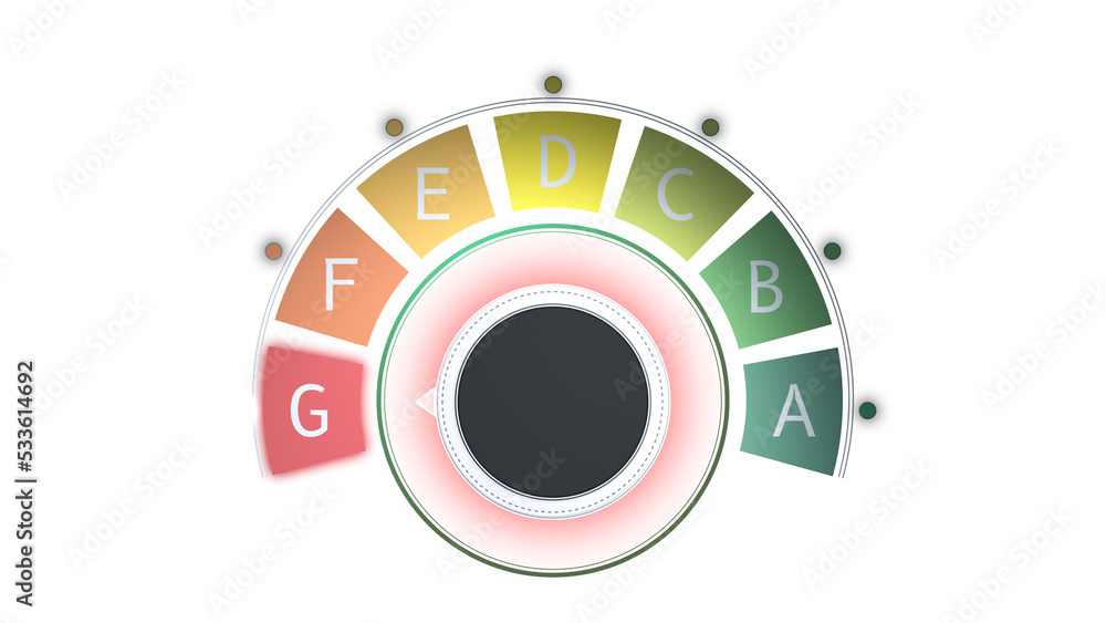 Naklejka premium Level of Energy efficiency classes colorful switch. Red G mode is enabled.