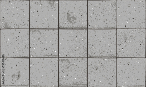 Pavement with square textured bricks seamless pattern. Vector pathway texture top view. Outdoor concrete slab sidewalk. Cobblestone footpath or patio. Concrete block floor