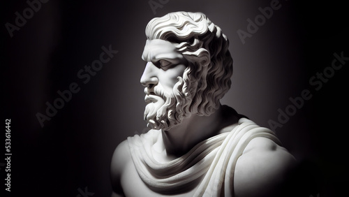 Illustration of a Renaissance marble statue of Heracles. He is the God of strength and heroes, Heracles in Greek mythology, known as Hercules in Roman mythology. © TungYueh