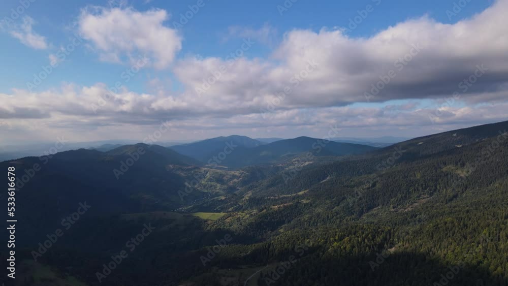 Aerial scenic view of the Carpathian Mountains, colorful panoramic landscape Aerial scenic view of the Carpathian Mountains, colorful panoramic landscape