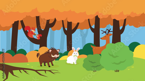 forest animals in the autumn forest