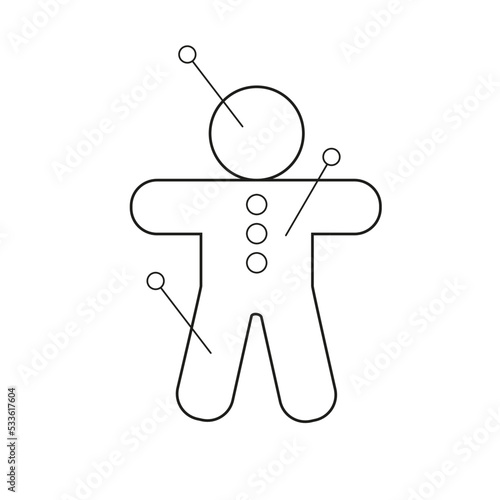 Figurine of a man with needles stuck in it. Voodoo doll halloween attribute