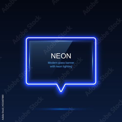 Glass banner with neon lights. Vector illustration