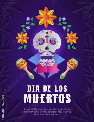 Dia de los muertos means Day of the dead. Mexican holiday festival Template Banner Vector Illustration. 