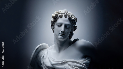 Illustration of a Renaissance marble statue of Eros. He is the God of love and sex, Eros in Greek mythology, known as Cupid in Roman mythology.