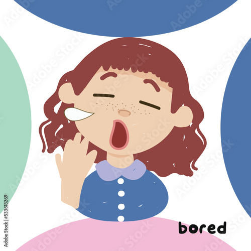 feeling flashcard for toddlers. Set of children express the feelings. English adjective words. Vector illustration.