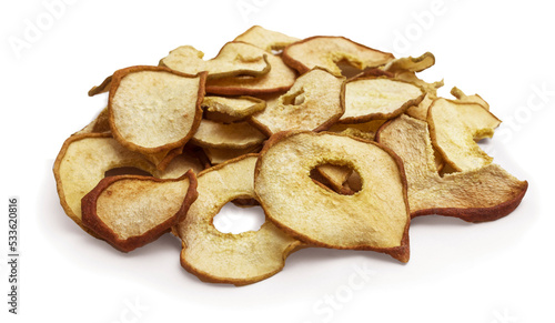 Pear dried fruits heap close up isolated on white