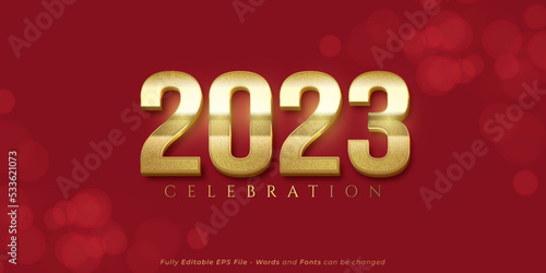Editable text number happy new year 2023 with luxury gold design on red background
