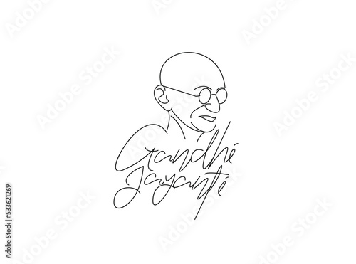Gandhi Jayanti Wishes 2nd october with Mahatma Gandhi Lineart Text Design Vector photo